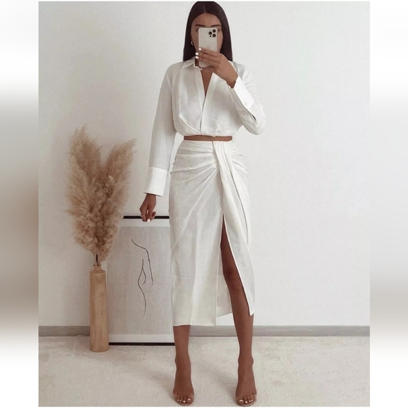 ZARA PLEATED LINEN BLEND BLOUSE WHITE SIZE S 7563/245 - Picture 3 of 14